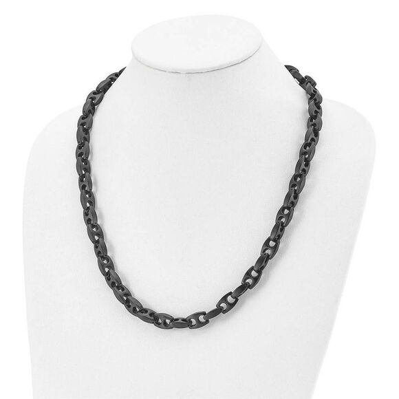 Mens 8mm Black Plated Stainless Steel Anchor Chain Necklace, 24 Inch - Picture 3 of 7